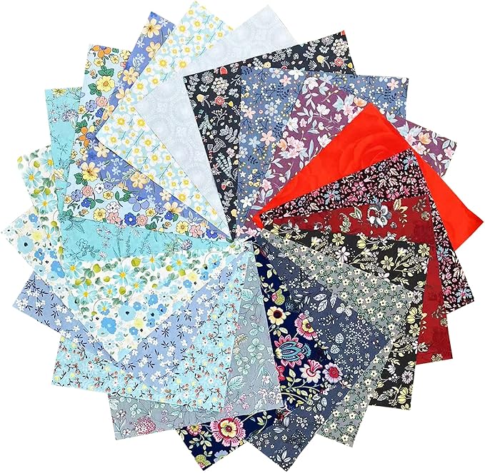 HANPATQUI 50PCS 12 x 12 inch Floral 100% Cotton Fat Quarters Fabric for Sewing and Quilting Bundles Precut Fabric Square for DIY Craft Patchwork