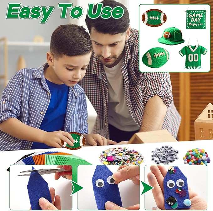 gisgfim 42Pcs Football Felt Fabric Sheets Craft Kit 8 x 12 Inch Green Brown Assorted Colors Thick Felt Pack with Wiggle Google Eyes Pompoms Glitter Patchwork Craft for DIY Sewing Art Project Decor