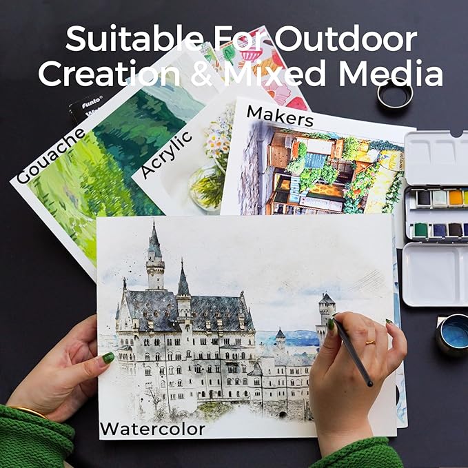 Funto Watercolor Pad, 2Packs, 12x9”, 20 Sheets Each, 140lb/300gsm, 100% Cotton, Cold Press, Glue Bound, Easy Tear Heavyweight Art Paper for Painting