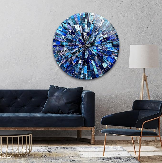 My Photostation.com 27.5''(70cm) Diameter Radiant Mosaic Burst Round Glass Wall Art Tempered Glass Printing Wall Decor Large Wall Art Wall Hangings