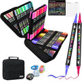 IVSUN Acrylic Paint Pens, 100 Colors Dual Tip Paint Markers with Fine Tip and Brush Tip Pens for Stone, Wood, Canvas, Calligraphy, Ceramic, Metal, Glass, Rock Painting, DIY Crafts Art Supplies Kit