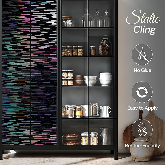 rabbitgoo Window Privacy Film, Total Blackout Window Film, Stained Glass Heat Control Glass Thermal Sticker, Room Darkening Door Cover, Anti-UV Privacy Cling with Installation Tools, 17.5" x 78.7"