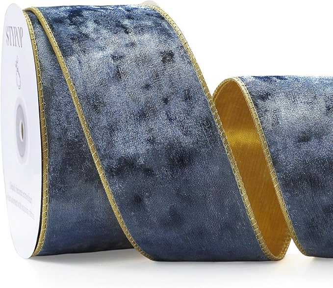 Dusty Blue Christmas Velvet Ribbon Wired (2.5" × 15 Yards) - Christmas Ribbon for Christmas Tree Decoration/Gift Wrapping/Crafts Wreaths Supplies