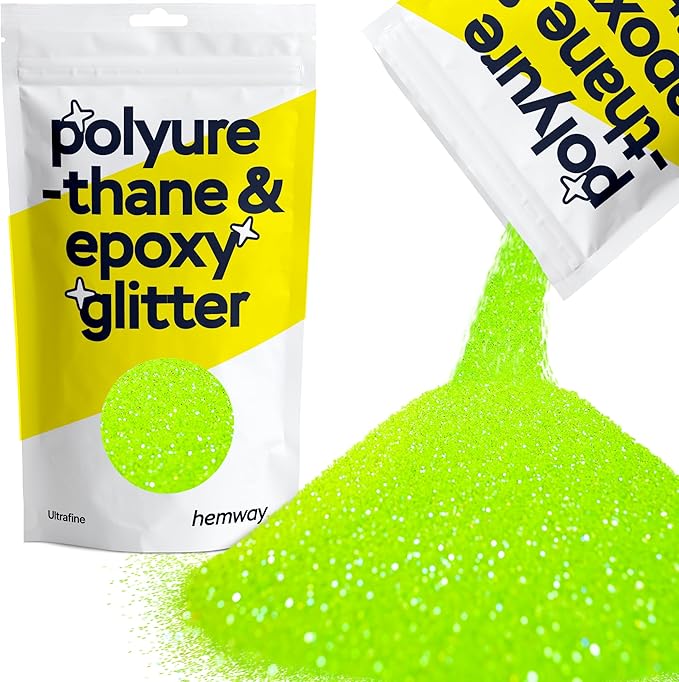 Hemway Polyurethane & Epoxy Resin Glitter 100g / 3.5oz Metallic Crystal Flake Additive for Flooring Jewelry Tumblers Glass Pigment - Ultrafine (1/128" 0.008" 0.2mm) - Fluorescent Green