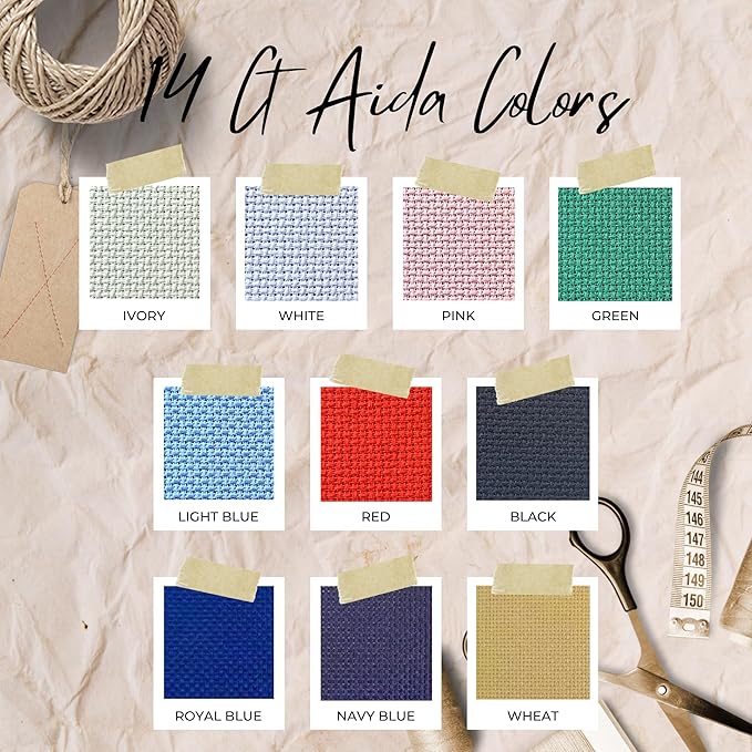 2 Sheets of Green 14 Count Aida Cloth – 18 x 18 Inch Pre-Cut Fabric Squares – Cross Stitch Fabric – 100% Cotton – Ideal for Needlework & Embroidery – The Knotty Unicorn