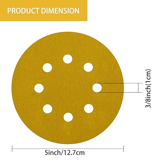 150PCS 400 Grit Gold Sanding Discs, 5-Inch 8-Hole Sandpaper for Random Orbital Sander, for Automotive or Woodworking