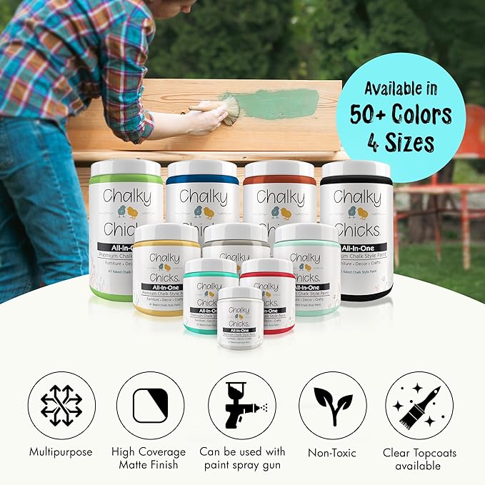 Chalky Chicks All-in-One Chalk Paint for Furniture or Cabinet - 16 Fl Oz - Matte Finish Aqua Bay (Aqua Blue) for Metal, Wood Furniture Paint - No Sanding All-in-One for Home Decor & Crafts, USA Made