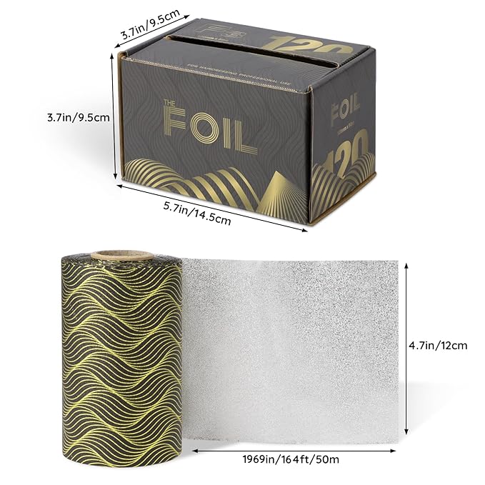 Segbeauty Aluminum Foil Hair Foils, 164 ft Embossed Hair Highlighting Kit Foil Aluminum Roll for Color Application, Foil Paper Aluminum Foil Sheets, Salon Heat Resistant Hair Dye Tools Black Gold
