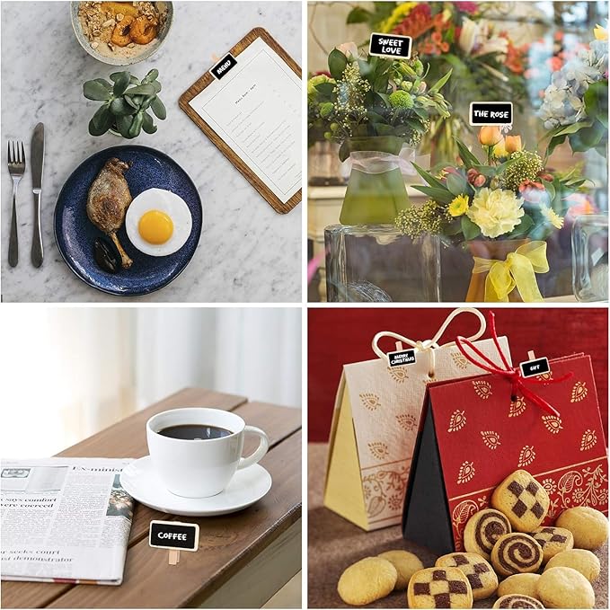 50Pcs Labels with Clips Mini Chalkboard Signs with Clip, Chalk Labels for Baskets Stocking Labels Small Chalkboard Sign for Note, Label Signs, Party Food Labels for Party Buffet (2.37x1.89inch)