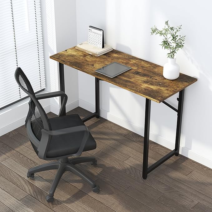 47 inch Folding Computer Desk, Writing Gaming Computer Camping Table, No Assembly Required Home Office Desk, Rustic Brown