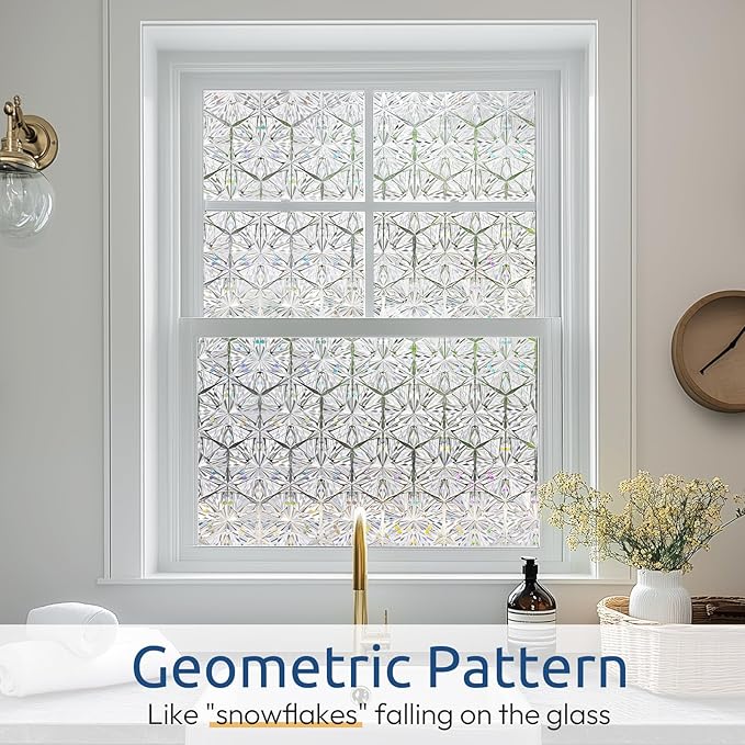 rabbitgoo Window Privacy Film Stained Glass Window Film, Decorative Stickers Removable UV Sun Blocking Clings Door Coverings, Diamond Pattern, 17.5 x 157.5 inches