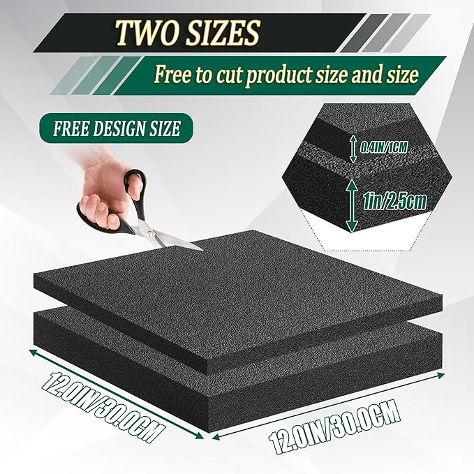 8 Pcs Polyethylene Foam Pads for Packing Foam Sheets 2 Size Cuttable High Density Cushioning Inserts Protective Foam for Packing Cases and Crafts- 12" X 12" X (0.4" and 1")