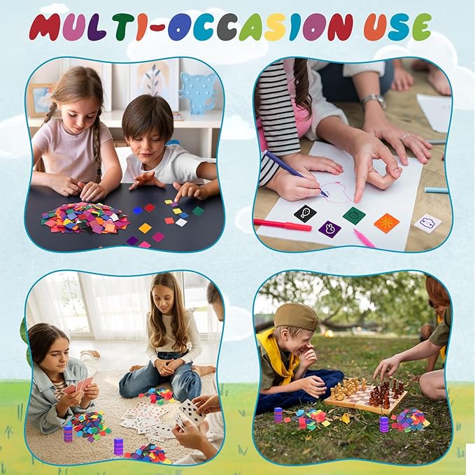Coopay 500 Pcs Plastic Square Color Tiles, Bingo Chips, Poker Chips, Color Sorting, Math Counters, Game Tokens, Counting Manipulatives for Kids Elementary School Classroom Learning Development Toys