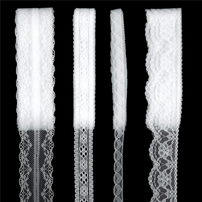White Lace Trim 20 Yards Sewing Lace Ribbon for Crafts Bridal Wedding Decorations, Bouquet and Gift Packaging