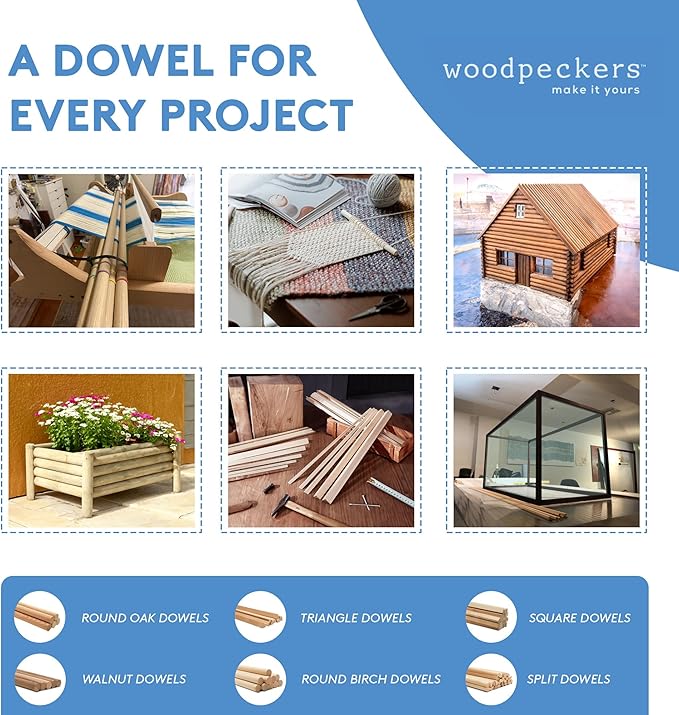 Dowel Rods Wood Sticks Wooden Dowel Rods - 2 x 36 Inch Unfinished Hardwood Sticks - for Crafts and DIYers - 5 Pieces by Woodpeckers
