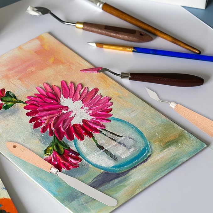 PATIKIL Art Spatula, No.6 15mm Stainless Steel Flexible Palette Knife Painting Knife Painting Spatula Oil Painting Mixing Scraper with Wood Handle for Canvas Acrylic Painting, Brown