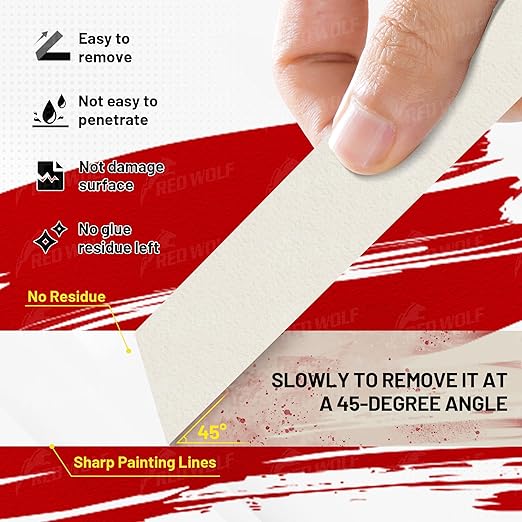 RED WOLF 1.41" x 60 Yards Masking Tape 3 Pack, General Purpose for Painting Arts Crafts Label Car Painting, Sharp Paint Line No Residue Painters Tape White Beige Crepe Paper Tape Heat Resistance