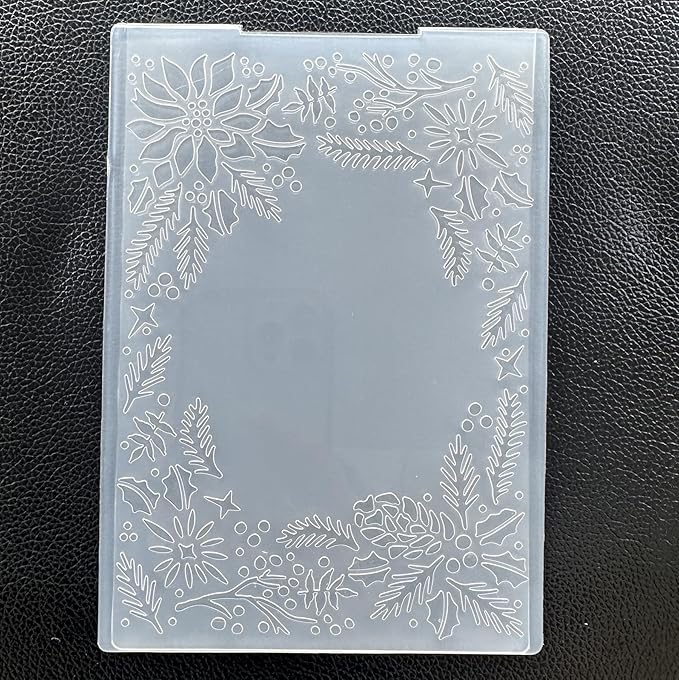 Arbuya 3D Christmas Plastic Embossing Folders for Card Making 3 d Evergreen Holly Leaves Frame Embossing Folder for Gift Tag Paper Crafting Home Decoration 5"x7"