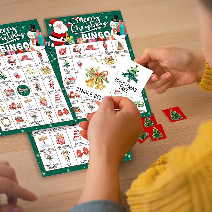 Christmas Bingo Game Cards, 24 Players Christmas Bingo Game for Teens Adults, Xmas Games Supplies for Family Outdoors Xmas Party Favors Supplies Decorations
