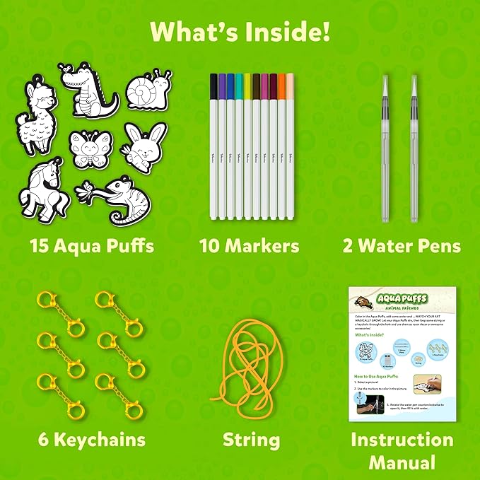 Skillmatics 3D Art Kit - Aqua Puffs Animals, Mess-Free Paint by Number Craft for Kids, DIY Color & Inflate Activity, Travel & Creative Gift for Girls & Boys Ages 4, 5, 6, 7, 8, 9, 10