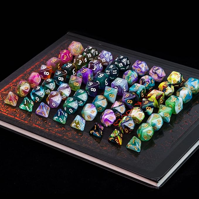 8 Sets Polyhedral Dice Set D&D, 56pcs DND Dice Set with 2 Large Leather Bag for RPG Table Games