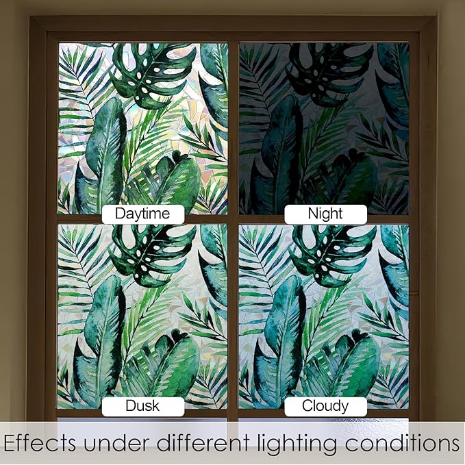 DKTIE Nature Pattern Rainbow Window Film Decorative Stained Glass Window Film Static Cling Films Easy Apply Removable Comes with Tools (U560-rainbow, 17.7" x 118.1")