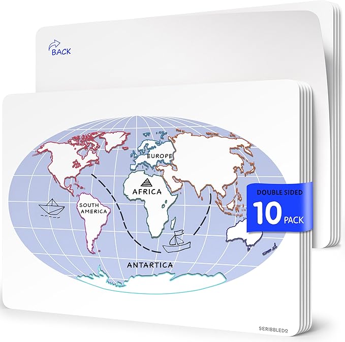 SCRIBBLEDO Continent Practice Sheets 9”x12” Map of The Seven Continents Dry Erase World Globe Sheets Homeschool Supplies Learning Map Teacher Students Classroom Pack of 10 Sheets