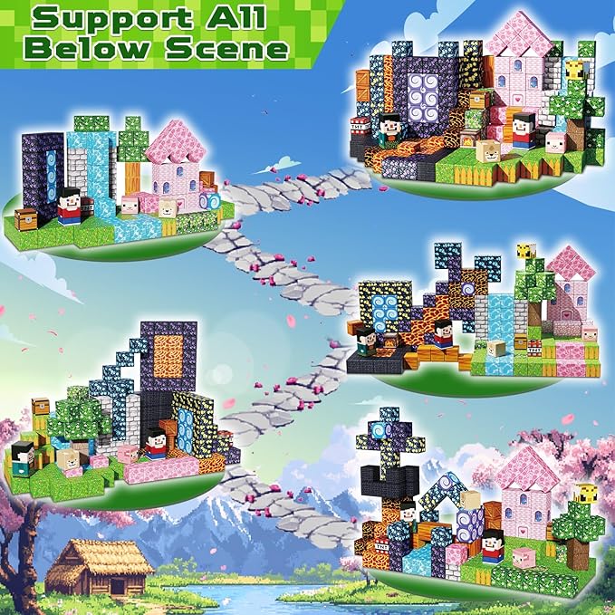 Goody King 200PCS Magnetic Building Blocks - Forest & Volcano Adventure Set, STEM Learning Toys for Kids Ages 3+, Strong Magnets, Creative Play, Gift for Boys & Girls