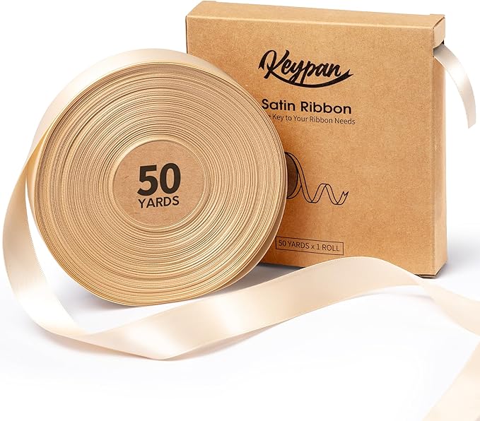Light Champagne Satin Ribbon 7/8 Inch x 50 Yards Double-Faced Polyester Ribbons for Flower Bouquet Gift Wrapping Party Decor Wedding Invitation DIY Craft