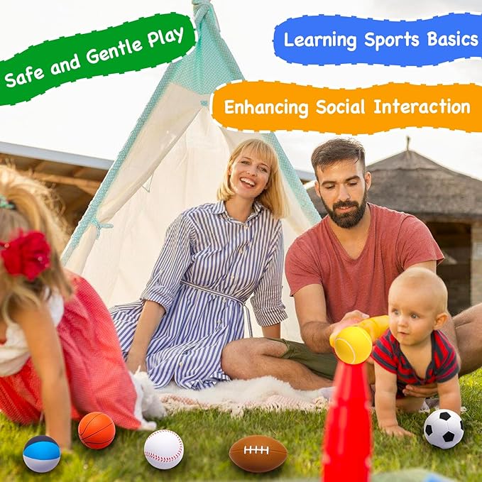 Mini Sports Balls Set of 6 Foam Ball for Kids 2.8 inch Soft Balls for Toddlers with Bag Includes Soccer, Basketball, Football, Baseball ,Tennis and Beach ball- Throwing Toys for Baby Boy and Girl