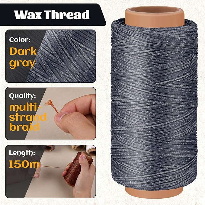 Tikjiua 492ft Upholstery Needle Threads, 164Yards Leather Waxed Thread with Curved Needles, Upholstery Repair Leather Thread and Needles for Canvas Carpet Sofa Furniture Repair