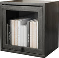 FUSUNBAO Magic DIY Cube Storage Organizer Stackable Cubes for Home Books Clothes Toy-Modular Cubby Storage System-Office Cubical-Bookcase Closet(French Oak, Glass Door Cube)