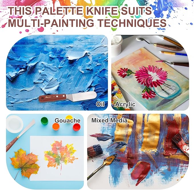 MECCANIXITY Pack of 1 Palette Knife No.16, 9.4" Long Palette Knives with Stainless Steel Flexible Spatula Pallet Knife and Wood Handle for Scraping, Mixing, Oil Acrylic Painting Canvas
