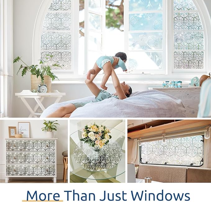 rabbitgoo Window Privacy Film Stained Glass Window Film, Decorative Stickers Removable UV Sun Blocking Clings Door Coverings, Diamond Pattern, 17.5 x 157.5 inches
