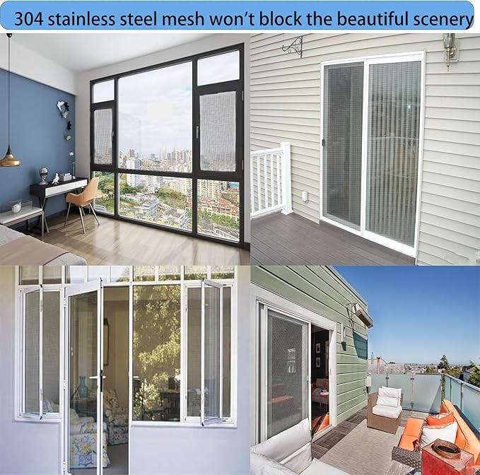 Stainless Steel Screen, 14 Mesh 304 Stainless Steel Security Screen, PVC Coated Heavy Duty 23inch x 10ft Wire Mesh Window Screen Hardware Cloth Sturdy Metal Mesh Door Security Screen Mesh