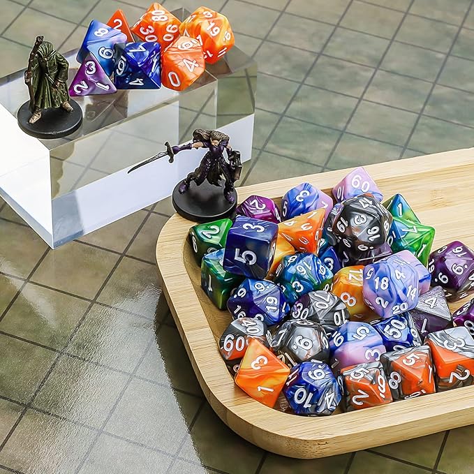 CiaraQ DND Polyhedral Dice Set (42pcs) with 6 Gold Pattern Drawstring Pouches for Dungeons and Dragons RPG MTG Table Games. 6 X 7 Double-Colors Dice Sets (D4 D6 D8 D10 D% D12 D20)