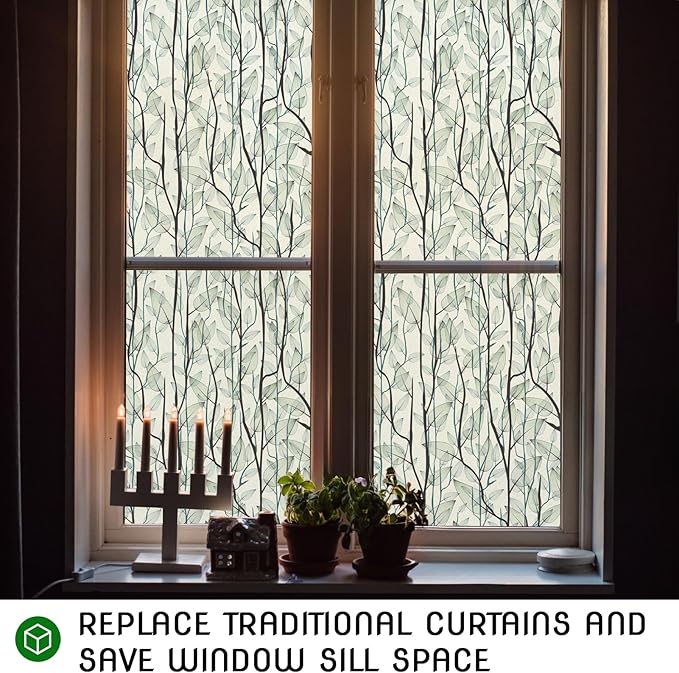 DKTIE Window Film Privacy with Installation Tools, Decorative Stained Glass Window Clings for Home, Static Cling Window Sticker for Front Door, Bathroom, Glass Door (Dark Green, 17.7'' x 78.7'')