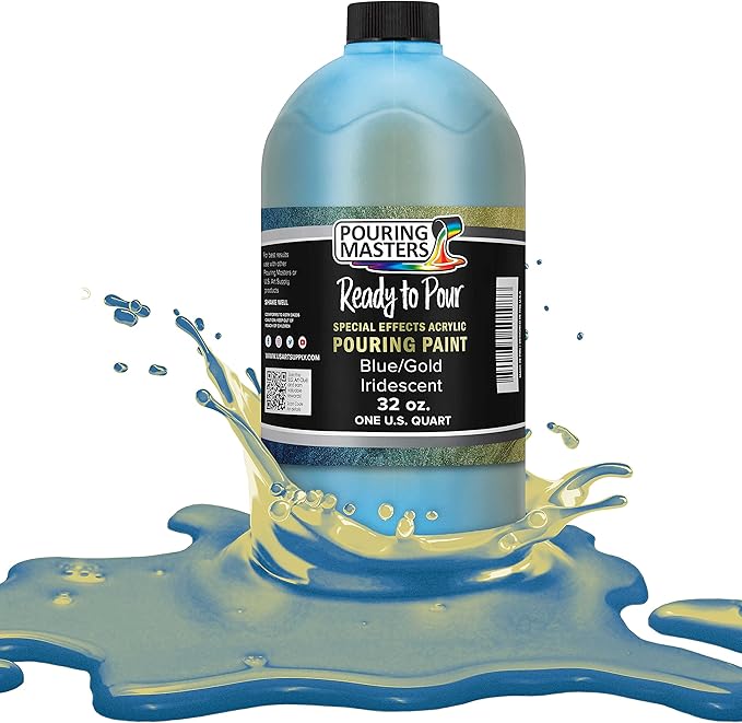 Pouring Masters Blue/Gold Iridescent Special Effectsr Acrylic Pouring Paint - Premium 32-Ounce Pre-Mixed Fluid Acrylic Paint - Fluid Art Supplies for Canvas, Wood, Paper, Tile & Rocks