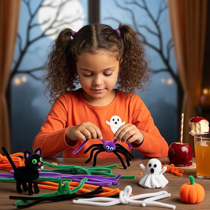 Caydo 500 Pieces Halloween Twist Pipe Cleaners with 100pcs Eyes, Chenille Stems, Pipe Cleaner Crafts for DIY Art and Craft Projects Creative Gift Party Decorations