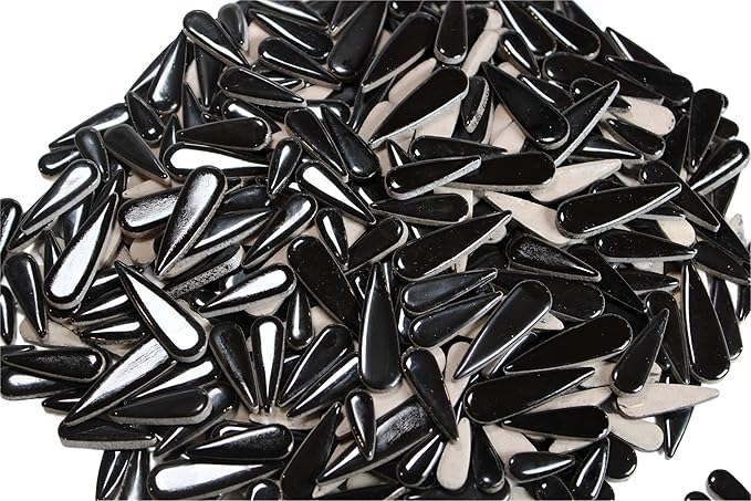 200g Petal Droplet Shaped Ceramic Mosaic Tiles for Crafts, Vibrant Colors, Ceramic Tiles for Mosaic Making Kits, DIY Arts and Crafts (Black)