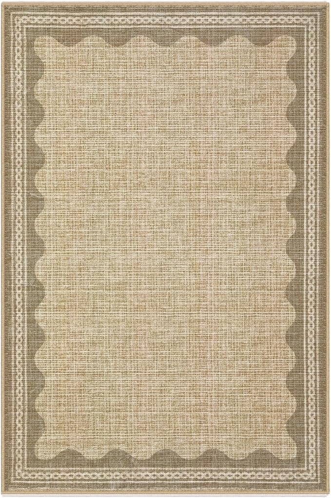 Scalloped Rug 2x3 Rugs for Entryway, Digital Print Solid Jute Rugs Small Area Rug Non Slip Scalloped Bath Mat, Washable Front Door Mat Entrance,Soft Girls Carpet Dorm for Bedroom Kitchen