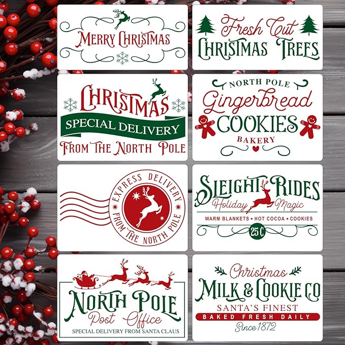 Christmas Stencils for Crafts Reusable 12” Christmas Doormat Stencil Xmas Holiday Stencils for Painting on Wood Window Porch Hanger Fabrics Decor