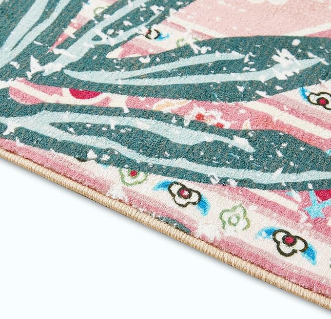 Washable Pink Rugs Boho Vintage Tropical Jungle 6x9 Area Rugs Jungle Oriental Carpet for Bedroom Kitchen Dining Living Room Office Distressed Indoor Cute Nursery Rug