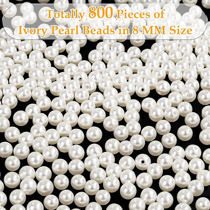 Anezus Ivory Faux Fake Pearls, 8 MM Sew on Pearl Beads with Holes for Jewelry Making, Bracelets, Necklaces, Hairs, Crafts, Decoration and Vase Filler, 800pcs