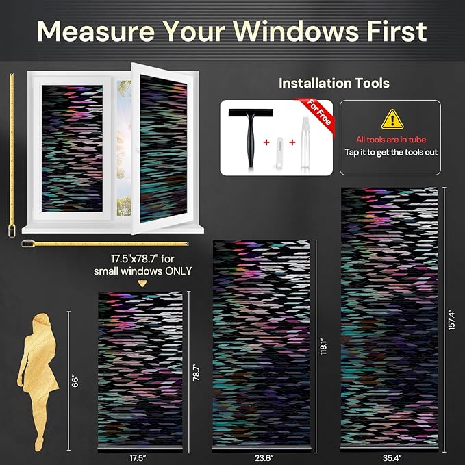 rabbitgoo Window Privacy Film, Total Blackout Window Film, Stained Glass Heat Control Glass Thermal Sticker, Room Darkening Door Cover, Anti-UV Privacy Cling with Installation Tools, 35.4" x 157.4"