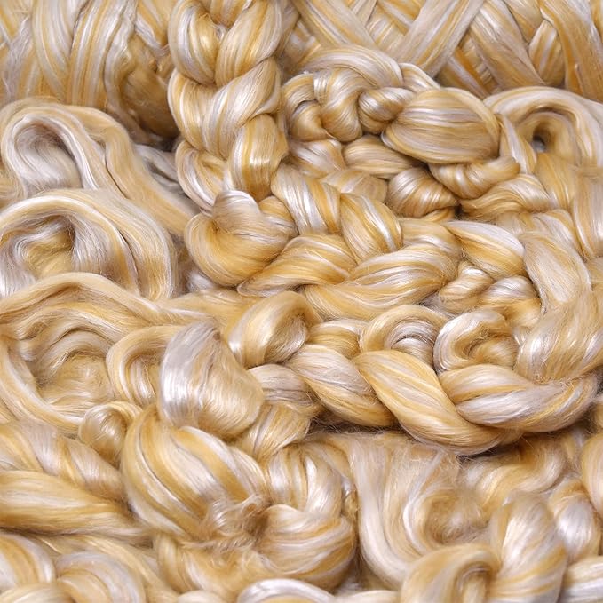 Merino Silk Luxe Tonal Designer Blend. Superfine Merino, Mulberry Silk, Tussah Silk. Top Roving for Spinning or Felting. Champagne Bliss 4oz