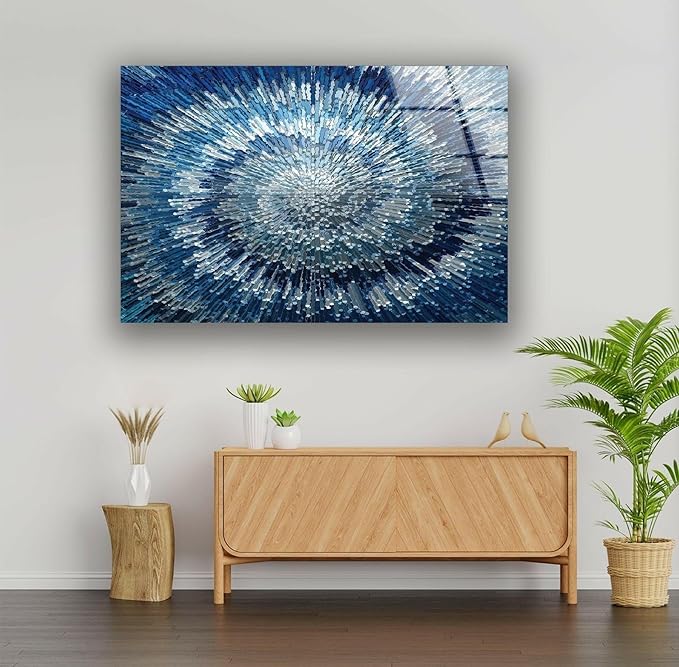 My Photostation.com Round 31,5'' Abstract Blue Textured Glass Wall ArtTempered Glass Printing Wall Decor Large Wall Art Wall Hangings