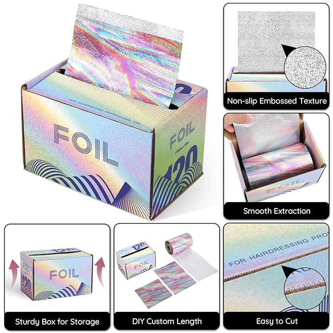 Segbeauty Aluminum Foil Roll For Hair, 50 m Colorful Embossed Hair Foils Professional Hair Coloring Hair Dye Tools, Foil Paper Aluminum Foil Sheets Hair Highlighting Kit Barber Balayage and Bleaching