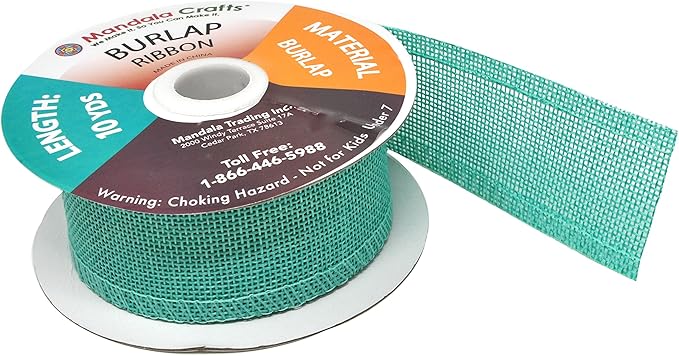 Mandala Crafts Turquoise Burlap Ribbon 1.5 Inches Wide Jute Ribbons for Crafts - 20 Yds Roll Rustic Burlap Wrap Trim Ribbons for Wreaths Bows Wedding Party Decoration