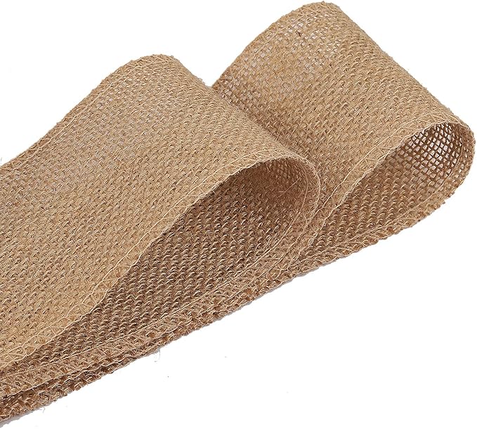 KINJOEK 4 Inch Wide 11 Yards Burlap Ribbon, Natural Jute Fabric Ribbon Crafts Ribbon for Christmas Wedding Gifts Burlap Fabric DIY for Decoration